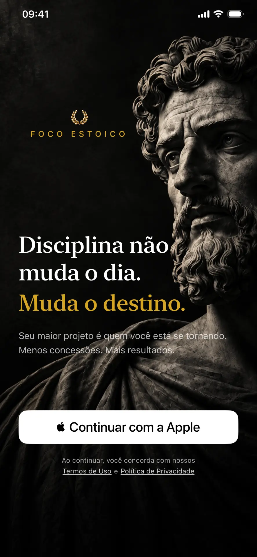 Tela de entrada do Foco Estoico com Marco Aurélio